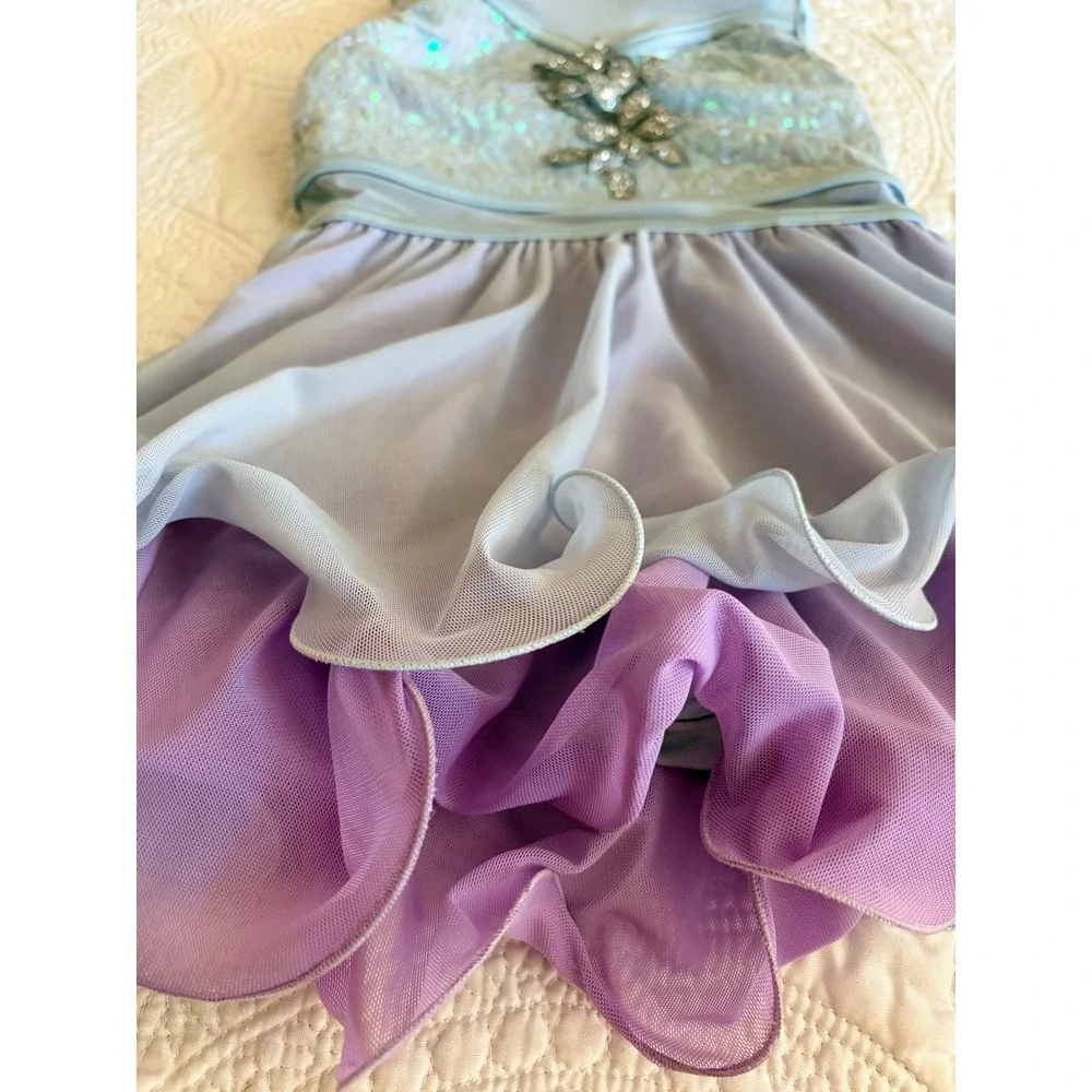 Weissman Little Girls Dance Recital Tutu Dress Blue Purple Ruffle Sequin Size SC